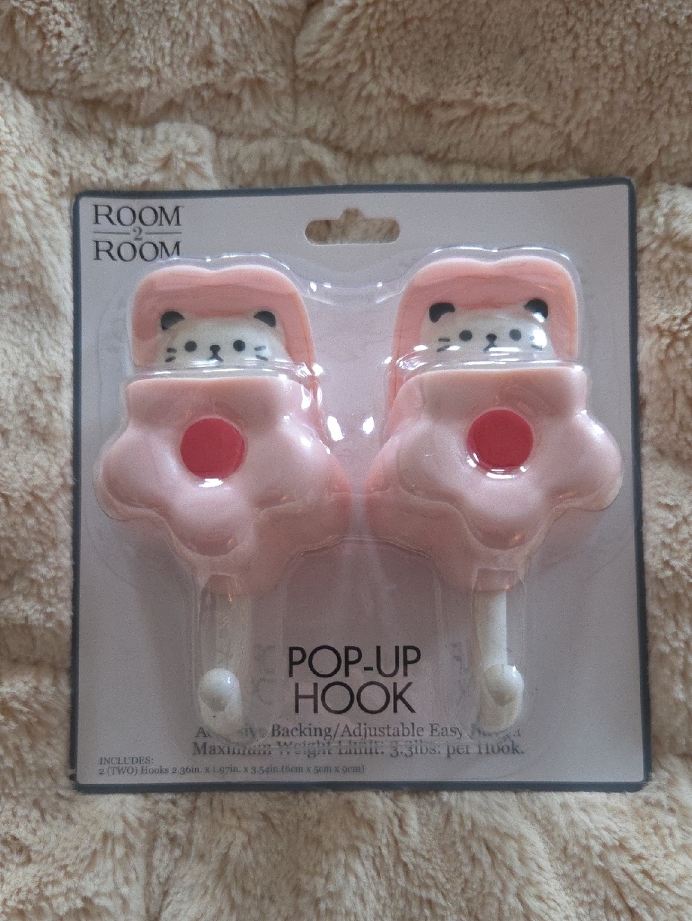 Room2Room Pink Pop-Up Wall Hooks - Cute Bear Design